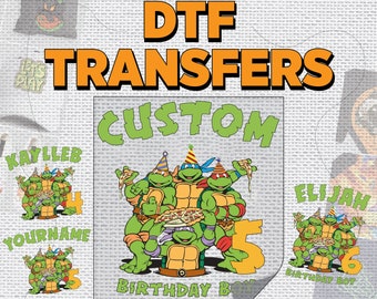 Custom Age Pizza Turtle Birthday Party DTF,Heat Press,Personalized Name Turtles DTF,Transfer Ready To Press,DTF Prints Heat Transfer