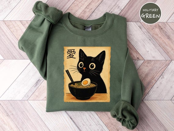 Ramen Cat Shirt, Cute Noodle Cat Sweatshirt, Kawaii Japanese Anime Cat Shirt, Anime Cat T-Shirt, Japanese Tee, Ramen Lover, Cat Lover Gift