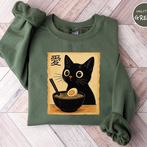 Ramen Cat Shirt, Cute Noodle Cat Sweatshirt, Kawaii Japanese Anime Cat Shirt, Anime Cat T-Shirt, Japanese Tee, Ramen Lover, Cat Lover Gift