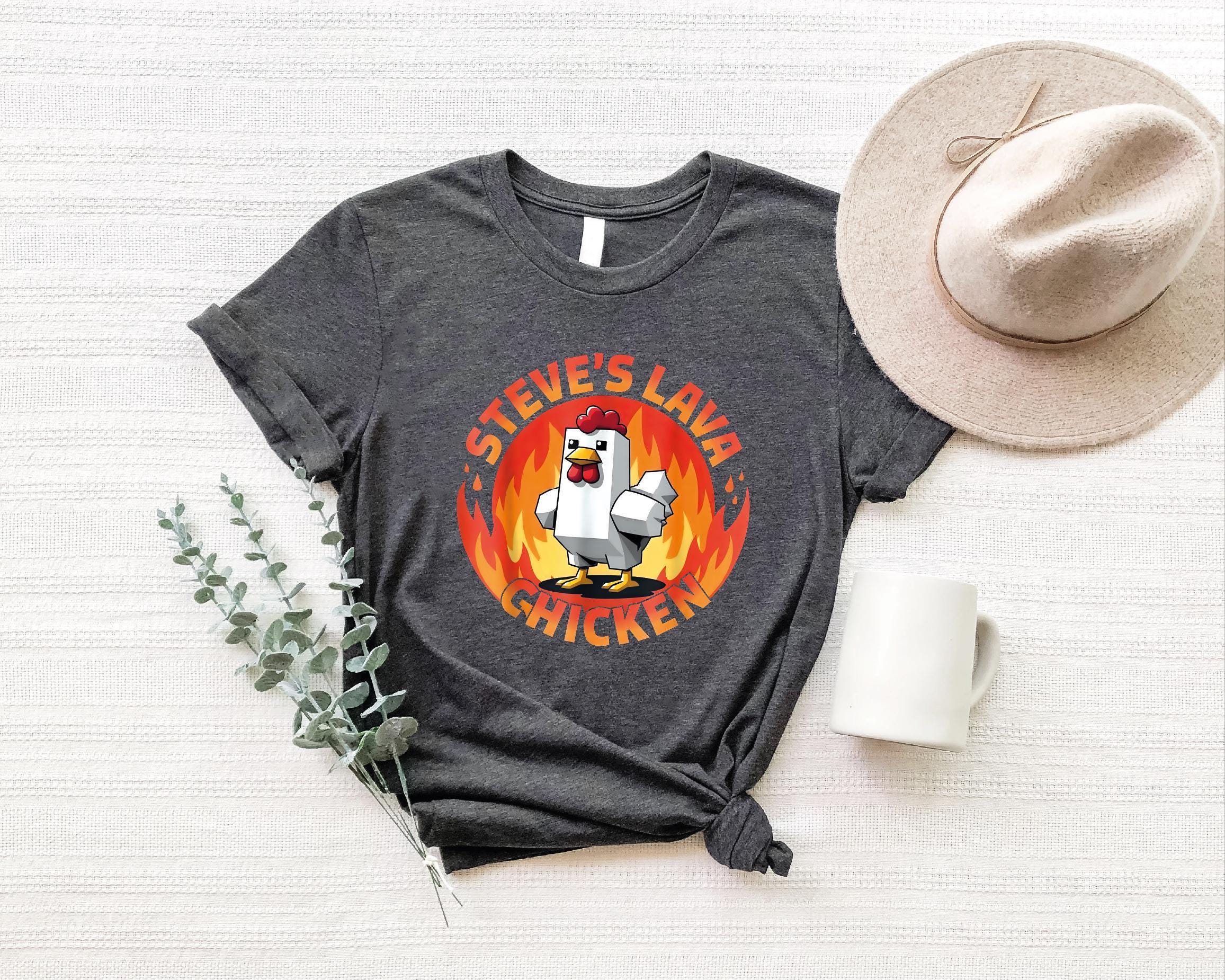 Steves Lava Chicken Shirt, Game-Inspired Funny Shirt, Retro Gaming T-shirt, Funny Pixel Chicken Lava Gamer Shirt, Pixel Art Meme Tee Gift.