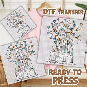 Happiest Place On Earth DTF Transfer, Disney Castle Ready to Press, Mickey Balloons Heat Press, Custom Disney Transfer