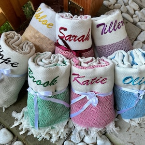Personalized Towel - Name & Logo – Bridesmaid Gift, Bachelorette Favor, Personalized Beach Towel, Wedding Keepsake, Embroidered Logo Towel