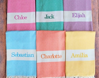 Personalized Turkish Cotton Beach Towel, Embroidered Bridesmaid Gift