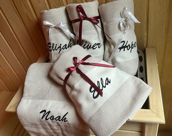 Personalized Turkish Beach Towel – Embroidered Bachelorette Party Gift
