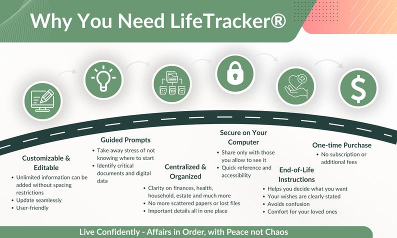 Life Affairs Organizer: Digital Excel Spreadsheet | Financial, Medical, Estate, End of Life & More | PDF Guidebook image 2