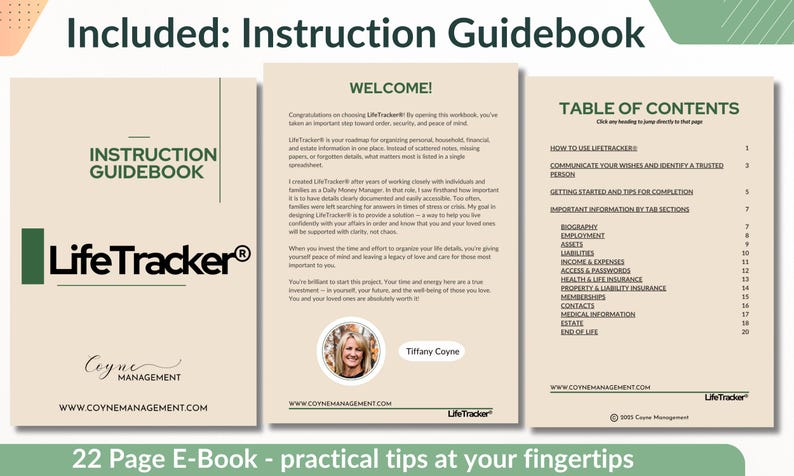 Life Affairs Organizer: Digital Excel Spreadsheet | Financial, Medical, Estate, End of Life & More | PDF Guidebook image 4