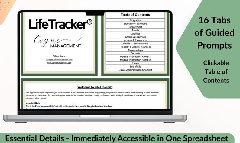 Life Affairs Organizer: Digital Excel Spreadsheet | Financial, Medical, Estate, End of Life & More | PDF Guidebook image 3