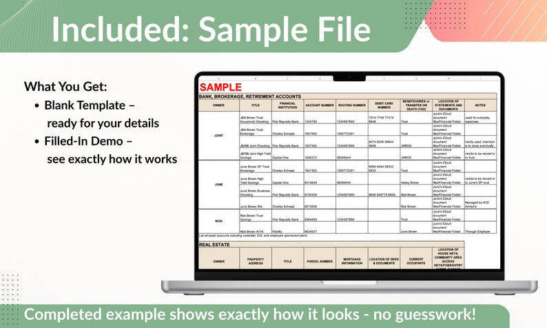 Life Affairs Organizer: Digital Excel Spreadsheet | Financial, Medical, Estate, End of Life & More | PDF Guidebook image 5