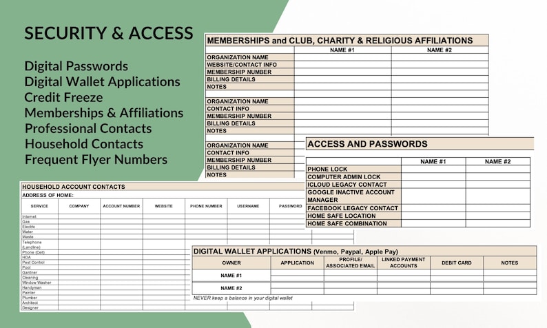 Life Affairs Organizer: Digital Excel Spreadsheet | Financial, Medical, Estate, End of Life & More | PDF Guidebook image 9