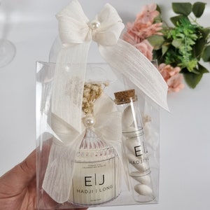 Personalisierte elegante Kerze Hochzeit Bevorzugung für Gäste, Hochzeit Willkommen Tasche Bevorzugung, Hochzeit Gastgeschenk, Mandel-Bonbon-Hochzeits-Bevorzugung