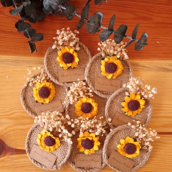 Sunflower Magnet Wedding Favors, Rustic Thank You Gifts