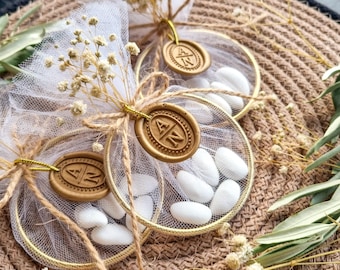 Personalized Wedding Almond Candy Favors For Guests, An Italian Wedding Tradition Five Sugared Almond Candy Favor, Wedding Almond Candy Gift
