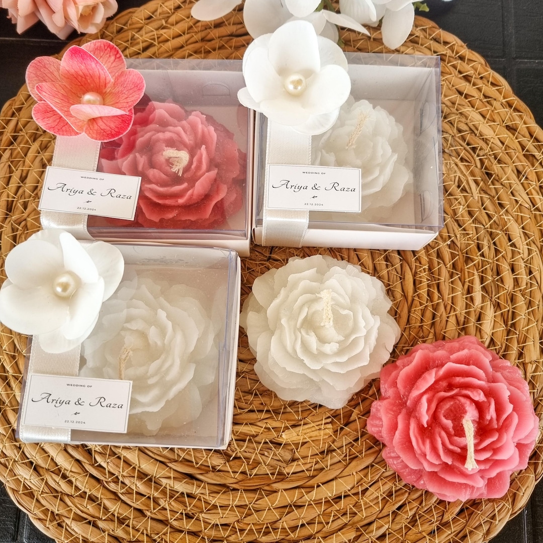 Personalized Peony Candle Wedding Favors, Flower Candles in Bulk - Etsy