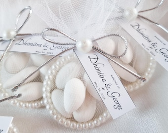Personalisierte Mini Hochzeit Almond Candy Bevorzugungen für Gäste, eine italienische Hochzeitstradition Fünf gezuckerte Mandel Candy Favor, Hochzeit Almond Candy