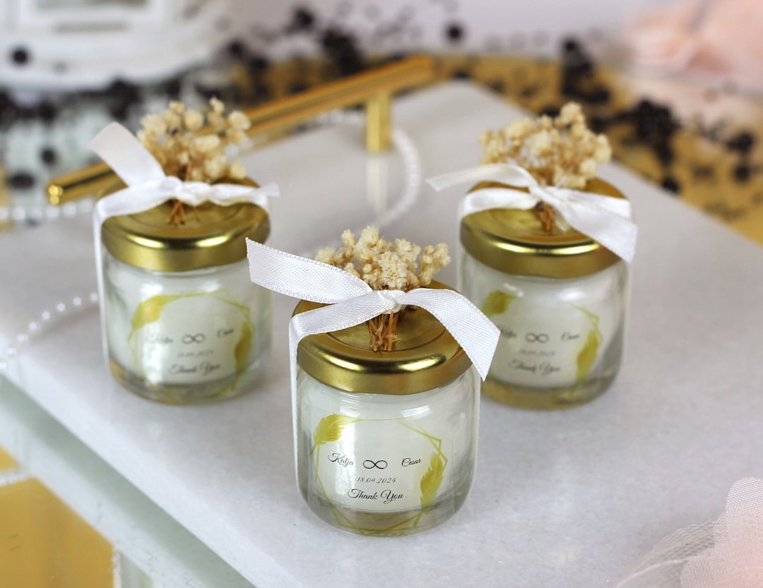 Personalized Elegant Gold Candle Wedding Favor for Guests, Unique ...