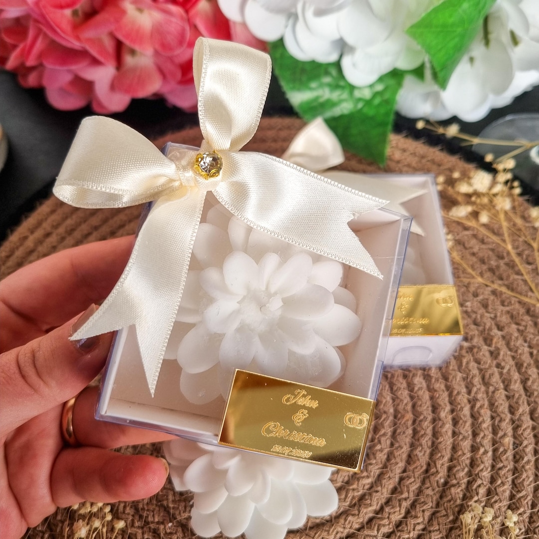 Personalized Lotus Flower Candle Wedding Favors, Ribbon & Tag - Etsy