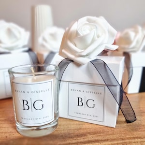 Gepersonaliseerde elegante glazen pot kaarsendoos bruiloft gunst voor gasten, vrijgezellenfeest gunsten, zwart witte bruiloft gunsten, luxe huwelijkscadeau