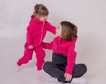 Kid's warm jumpsuit with zipper , children's overall with hood for boys and girls