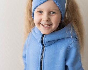 Kid's warm jumpsuit with zipper , children's overall with hood for boys and girls