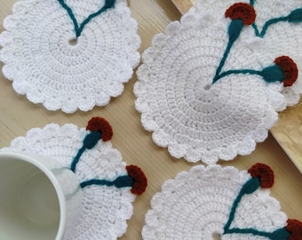 Set di 6 sottobicchieri all'uncinetto: sottobicchieri a forma di fiore fatti a mano