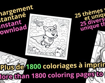 Ensemble de plus de 1800 pages de coloriage à imprime  pour adultes , ado et enfants avec 25 thèmes varier et unique