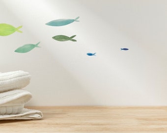 Calcomanía de pared de peces, vivero de calcomanías de pared, decoración del baño, dormitorio infantil, pegatinas de peces de colores