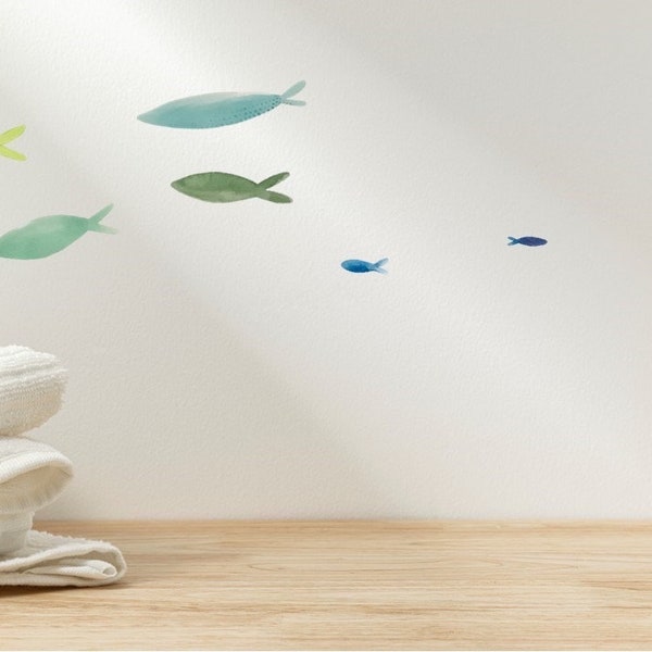 Calcomanía de pared de peces, vivero de calcomanías de pared, decoración del baño, dormitorio infantil, pegatinas de peces de colores