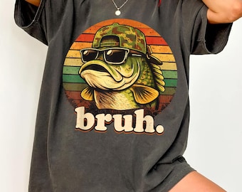 Funny Boys Fishing Shirt, Bruh Bass Fish Camo Tee, Kids Camouflage Outdoor Gift Shirt