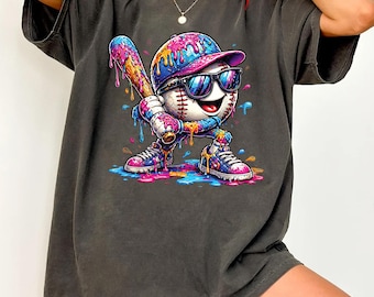 Youth Baseball Drip Shirt, Funny Ice Cream Sports Graphic Tee for Boys and Kids