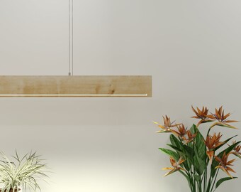 Wood Pendant Light - RIZZI Hanging Light - Rustic Wood Light, Modern Linear Wood Hanging Lighting, Wood Ceiling Lamp for Kitchen-Living Room