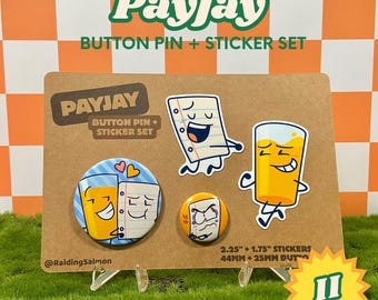 Inanimate Insanity Payjay 44mm + 25mm Button Pins and 2.25in + 1.75in Sticker Set