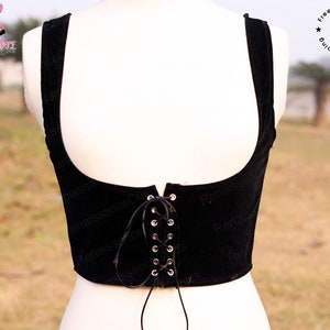 Renaissance Medieval Black Corset, Underbust Lace up Corset Top, Ren Faire Gothic Cupless Corset, Unique Retro Corset with Cross Straps