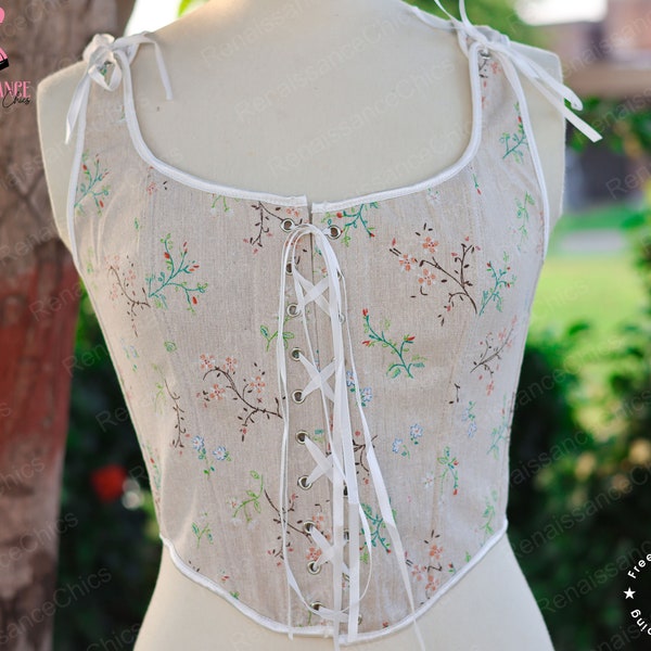 Vintage Milkmaid Floral Corset, Renaissance Overbust Corset Top, Fairy Medieval Prom Dress Corset, Ren Faire Victorian Front Lace up Corset