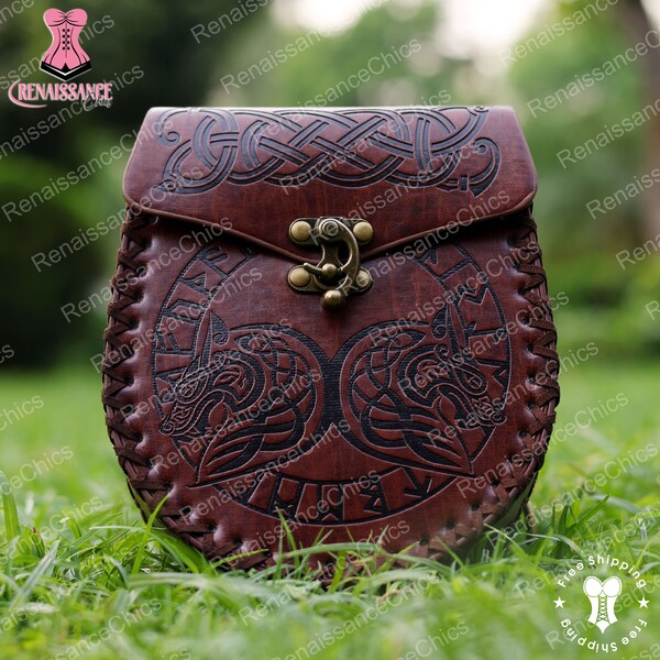Ren Faire Gothic Small Leather Purse, Medieval Vintage Larp Dice Bag, Renaissance Viking Celtic Belt Pouch, Fantasy Cosplay Nordic Belt Bag