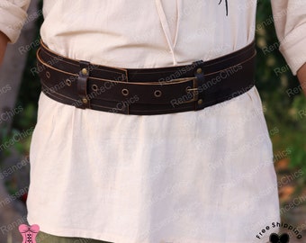 Mittelalterlicher Piraten-Gürtel aus Reinem Leder, Ren Faire Wikinger Larp Taille Gürtel, Renaissance Punk Stil Breiter Gürtel, ästhetischer Cosplay Ritter Unisex Gürtel