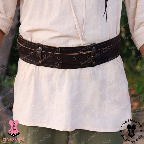 Medieval Pirate Pure Leather Belt, Ren Faire Viking Larp Waist Belt, Renaissance Punk Style Wide Belt, Aesthetic Cosplay Knights Unisex Belt