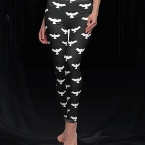 White Hawk Leggings: Black Bird Print, Rock and Roll Gear