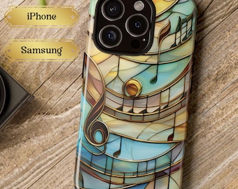 Stained Glass Music Notes Phone Case: Watercolor Style, Protective Cover