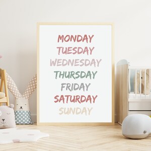 Cartel Días de la Semana, Cartel Educativo, Días Impresión Educativa, Cartel Montessori, Cartel de Guardería, Decoración del Aula, Descarga Digital