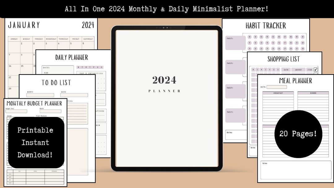 All in One Minimalist 2024 Digital Monthly & Daily Planner - Etsy