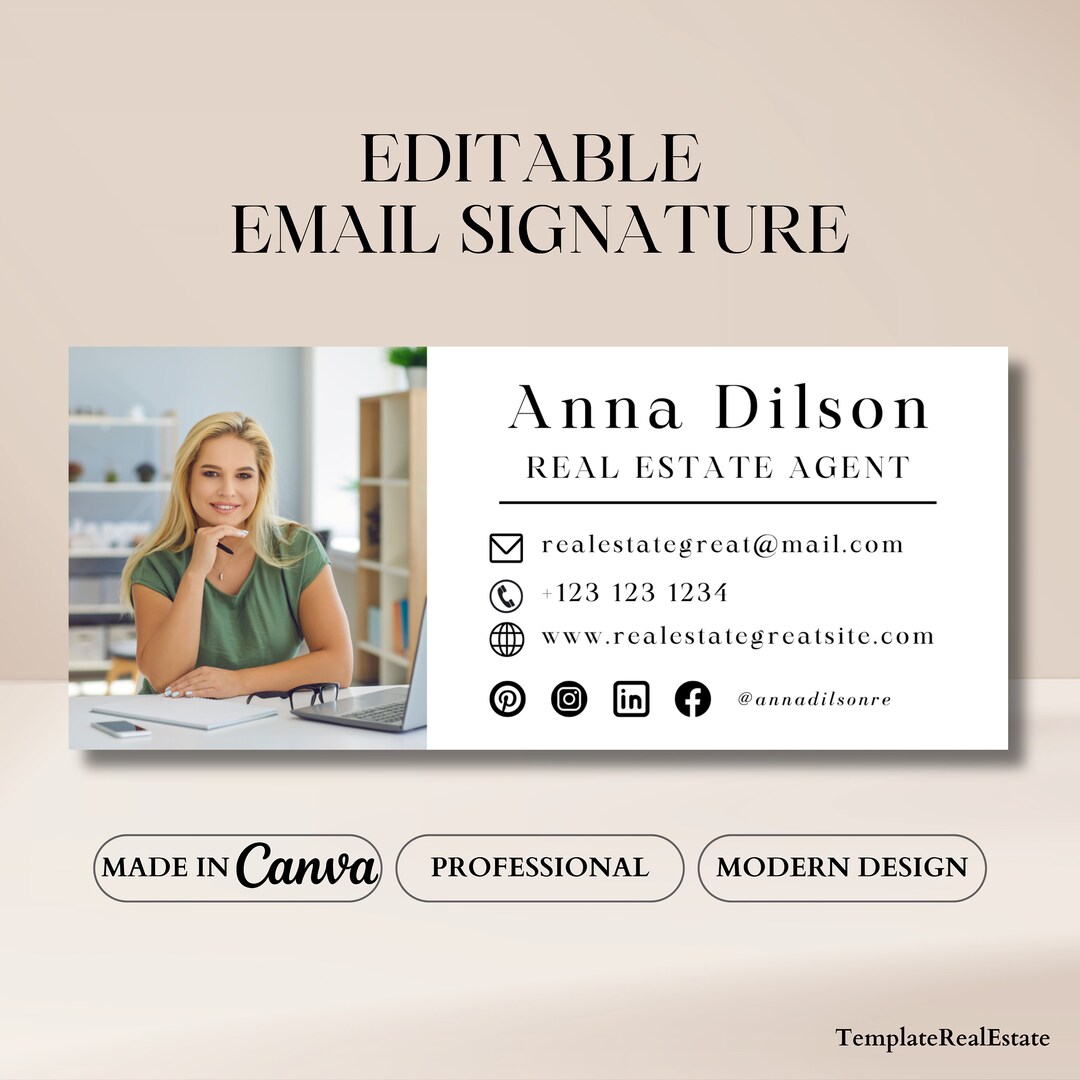 Professional Digital Email Signature Template With Photo in Etsy