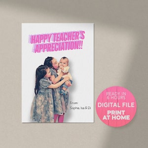 Druckbare Wertschätzung des Lehrers, personalisierte Karte, Benutzerdefinierte Illustration, 4 x 6 Karte mit druckbarem Umschlag, digitaler Download, Grußkarte