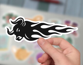Raging Bull Flame Sticker, Kiss-Cut Sticker, Sticker For Phone Case, Tumbler, Laptop.