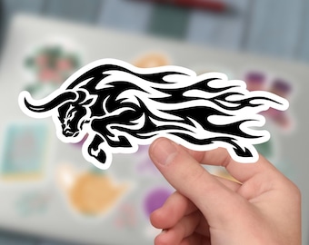 Raging Bull With Flame Sticker, Kiss-Cut Sticker, Sticker For Phone Case, Tumbler, Laptop.
