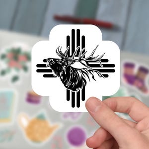 Reindeer New Mexico Zia Sun Sticker, New Mexico Sticker, New Mexico Flag, New Mexico State, Vinyl, Kiss-Cut Sticker, Sticker For Tumbler.