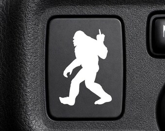 Bigfoot Middle Finger Button Decal, Blank Button Vinyl Sticker for Car.