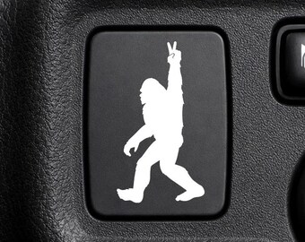 Bigfoot Peace Sign Button Decal, Blank Button Vinyl Sticker for Car.