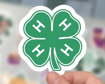4H Clover Sticker, Green Four Leaf Clover, Shamrock, Kiss-Cut Sticker For Phone Case, Tumbler, Laptop.
