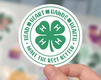 Circle 4H Green Clover Sticker, Four Leaf Clover, Shamrock, Kiss-Cut Sticker For Phone Case, Tumbler, Laptop.