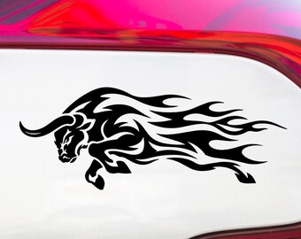 Raging Bull With Flame Sticker, Vinyl Decal For Car Window and Bumper.